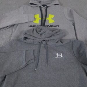 LOT OF 2 Under Armour Hoodie Men M Gray Sweatshirt ColdGear Fitted Rival UA Icon